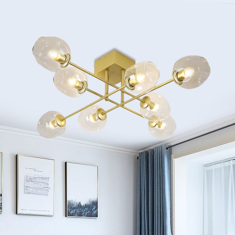 3/6/8 Luci Living Room Semi Flush Light Gold / Black Semi Flush Montaggio con Bubble Clear Glass Shade