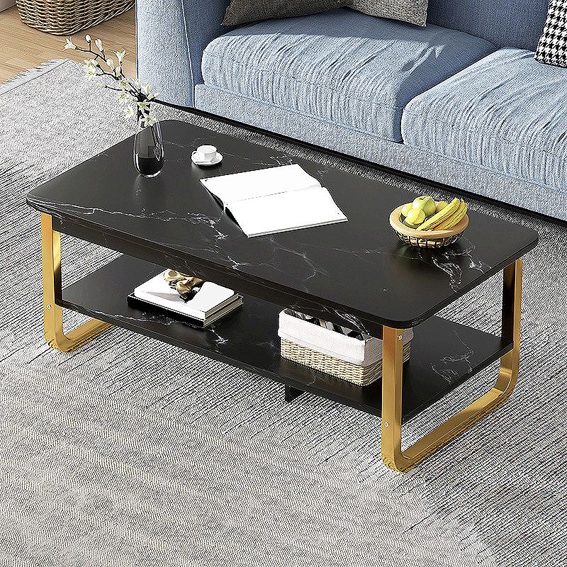 16.5"H Modern Solid Mental Base Black /Gold/white Rectangular Coffee Table