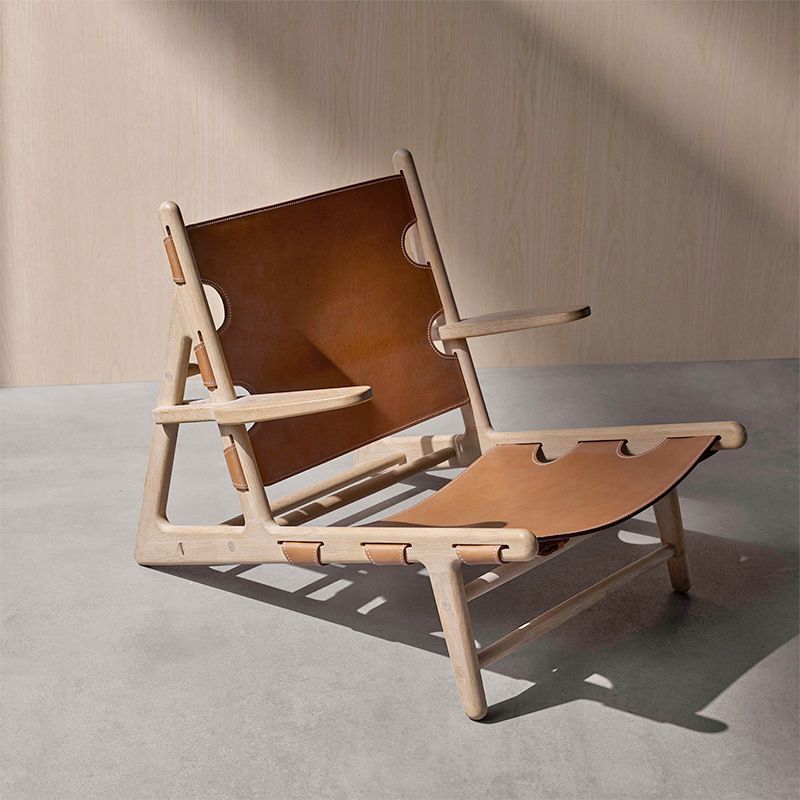 Mid-Century Modern Solid Wood Frame Square Arms Lounge Accent Chair