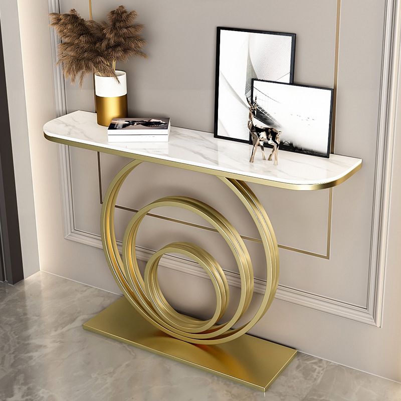 Stone Half Moon Console Table 31.5-inch Tall Accent Table with Shelf