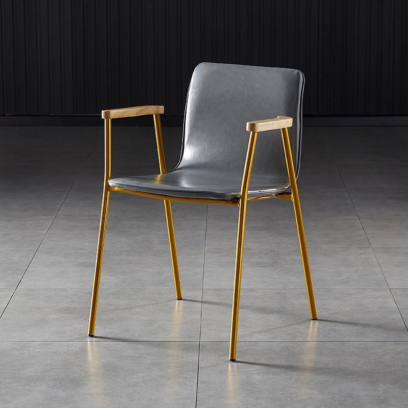 Industrial Dining Arm Chair Leather Dining Chair with Metal Base