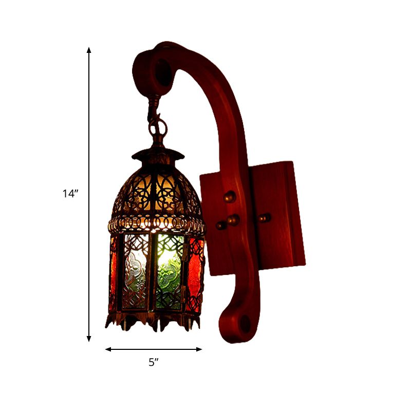 Metallic Copper Wall Light Fixture Lantern 1 Head Antiqued Wall Sconce Lamp for Bedroom