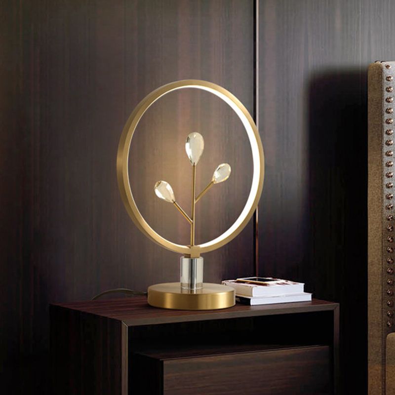 Koperen vertakking nachtlamp postmodern kristallen bedrag aan het bed -tafelllichting met hoepel