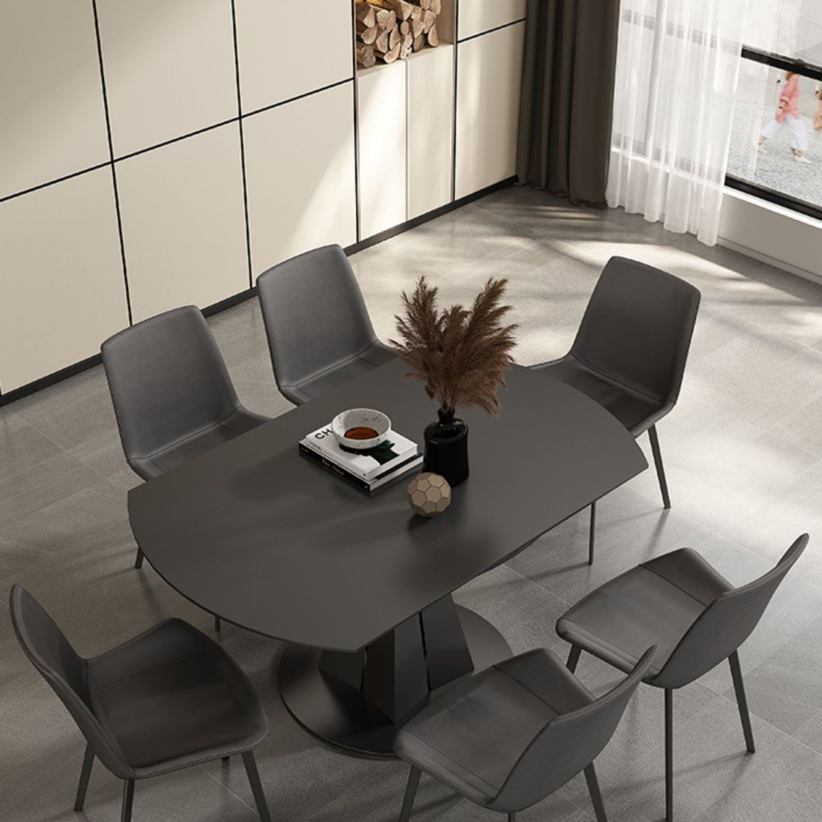 Folding Contemporary Dining Set with Sintered Stone Top Formal Dining Table Furniture