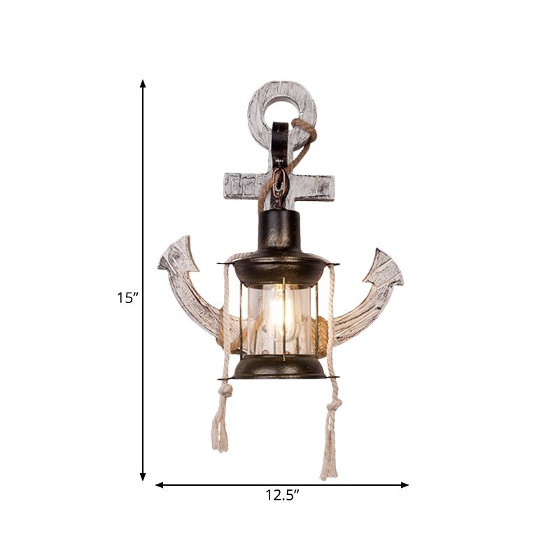Clear Glass Black Wall Mounted Lamp Kerosene 1 Head Industrial Style Wall Lighting Ideas with Wood Anchor Backplate