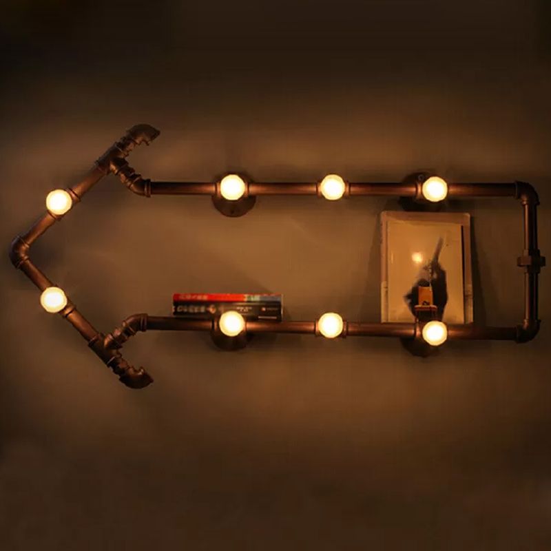 Road Arrow Wine Bar Wall Lamp Rustic Wrought Iron 8 Bulbs Brass Finish Wall Mount Light Fixture