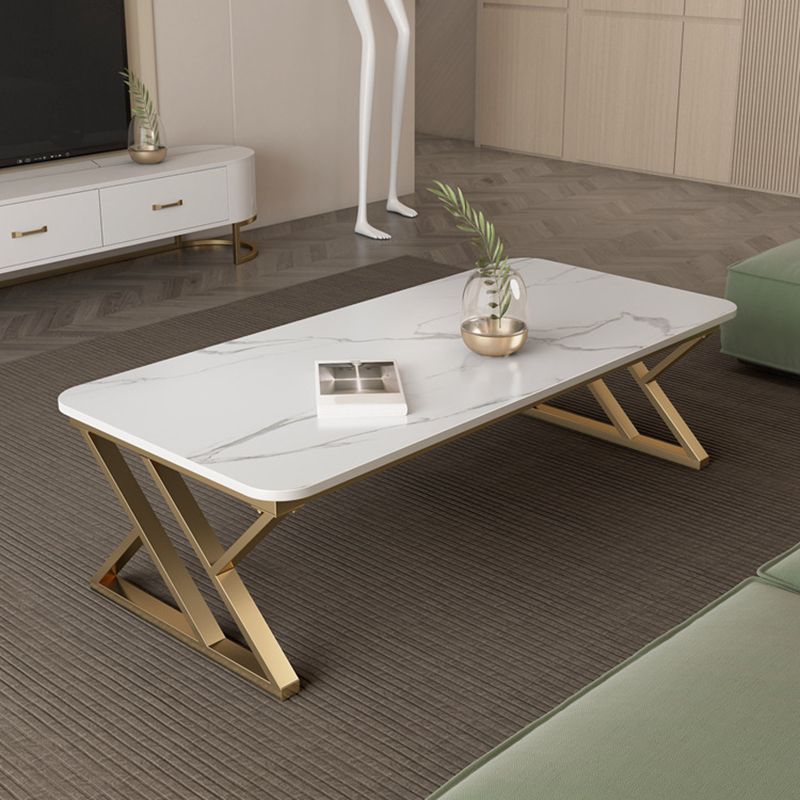 17.7" Tall Glam White/ Grey Slate Top Coffee Table for Living Room