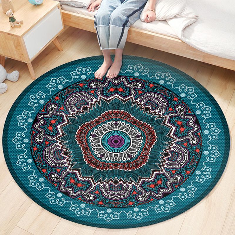 Bohemian Americana Pattern Area Rug Red Polyester Area Carpet Stain Resistant Rug for Home Decor
