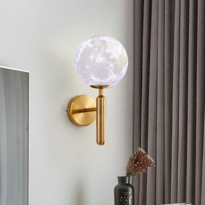 1 Bulb Orb Sconce Light Contemporary White Glass Wall Lighting Fixture in Gold with Metal Pencil Arm