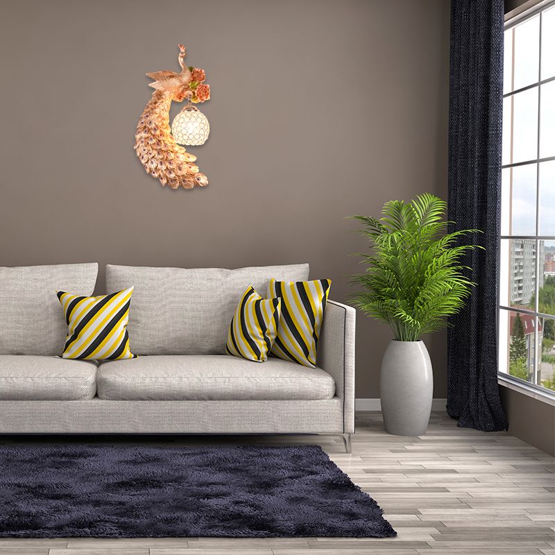 Doble/derecho/izquierdo Peacock pared Squads Stiloft Metal 8 "/10" W 1 Iluminación de pared de bulbo con sombra de cristal de domo en blanco/oro