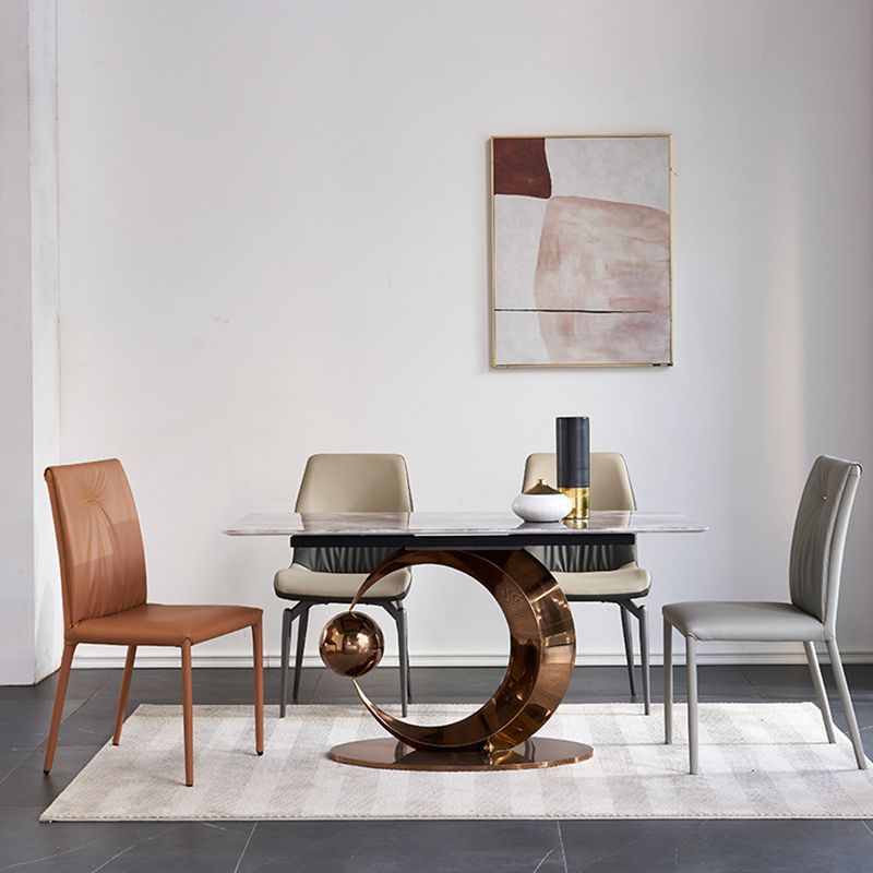 Glam Style Rectangle Dining Table Sintered Stone Table with Metal Leg for Home