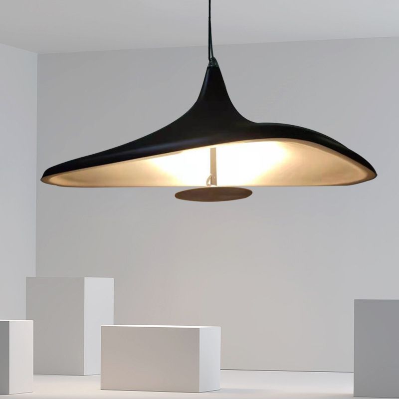 Black Hat Shaped Chandelier Light Fixture Art Deco Resin LED Pendant Lighting for Diner