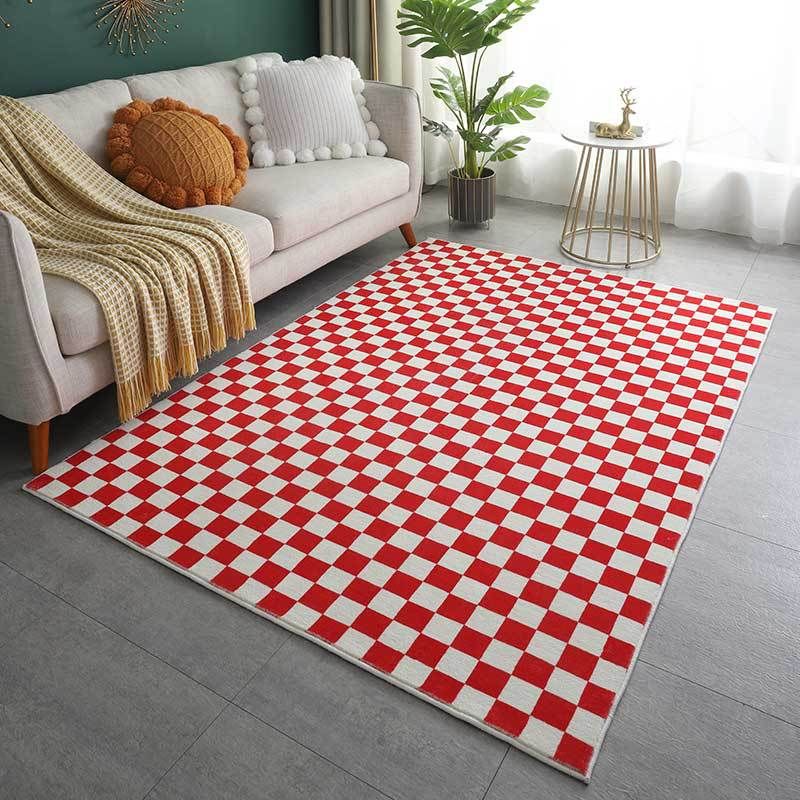 Trendy Checkered Print Carpet Polyester Indoor Rug Stain Resistant Rug for Living Room