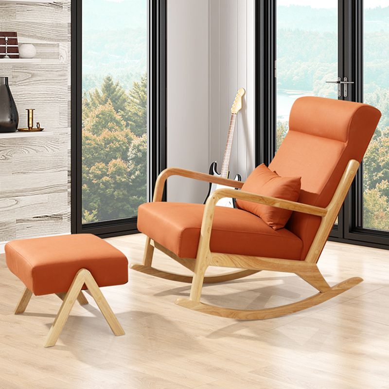Modern Rocking Accent Chair Solid Fabric Upholstered Wood Frame Rocking Chair with Ottoman