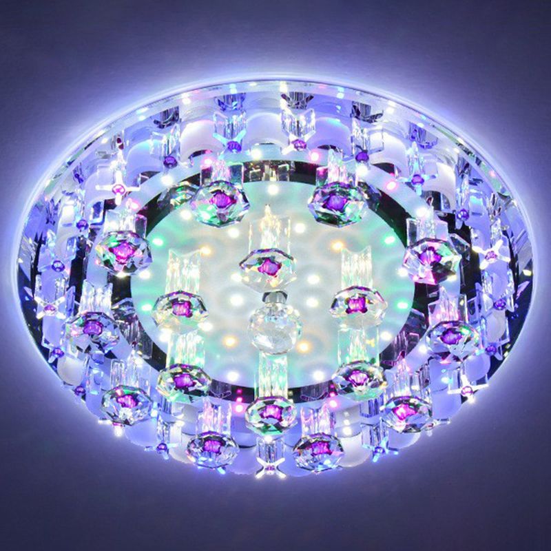 Contemporary Circle Flush Ceiling Light Crystal Hallway LED Flush Mount Lighting Fixture in Clear
