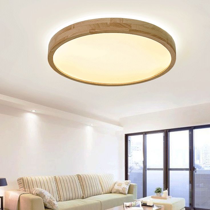 Houten Ronde Flush Mount Plafond Armatuur Minimalisme LED Hout Plafond Gemonteerd Profiel