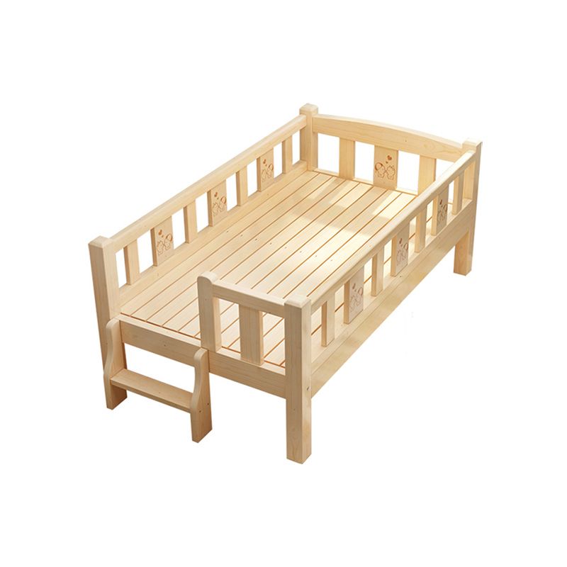 Glam Style Solid Wood Nursery Bed with Mattress and Guardrail