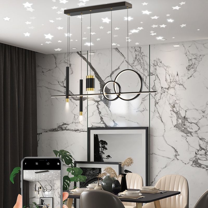 Black Metal Island Light Fixtures Modern Multi-Head Geometry Restaurant LED Hanging Lamps