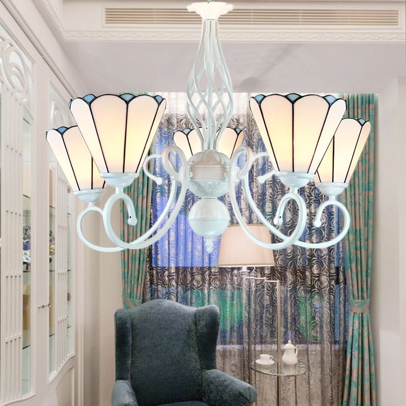 5 luci lampadario cono con vetro bianco regolabile Luce a sospensione tradizionale per camera da letto