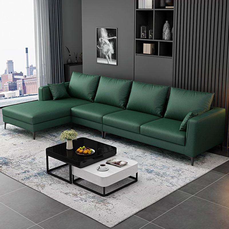 Green 4-seater Square Arm Sectional Pillow Back Stain-resistant Sectional