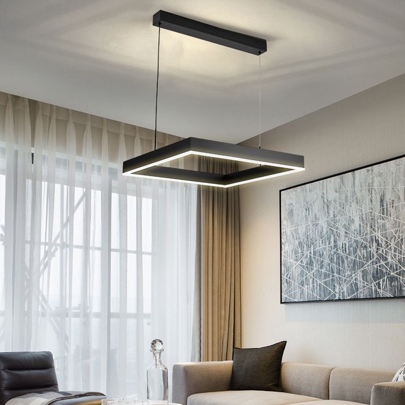 Modern Style Black Chandelier Lighting Fixtures Aluminium Multiple Squares Ceiling Lamp