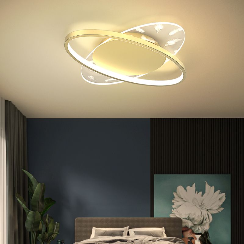 Stagger Geometric Feather LED Ceiling Fixture in Modern Creative Style Wrought Iron Indoor Ceiling Light in Gold