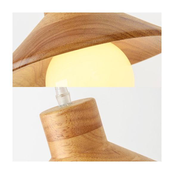 Coolie Shade Hanging Light with Linear/Round Canopy Modern Wooden Pendant Light in Beige for Kid Room