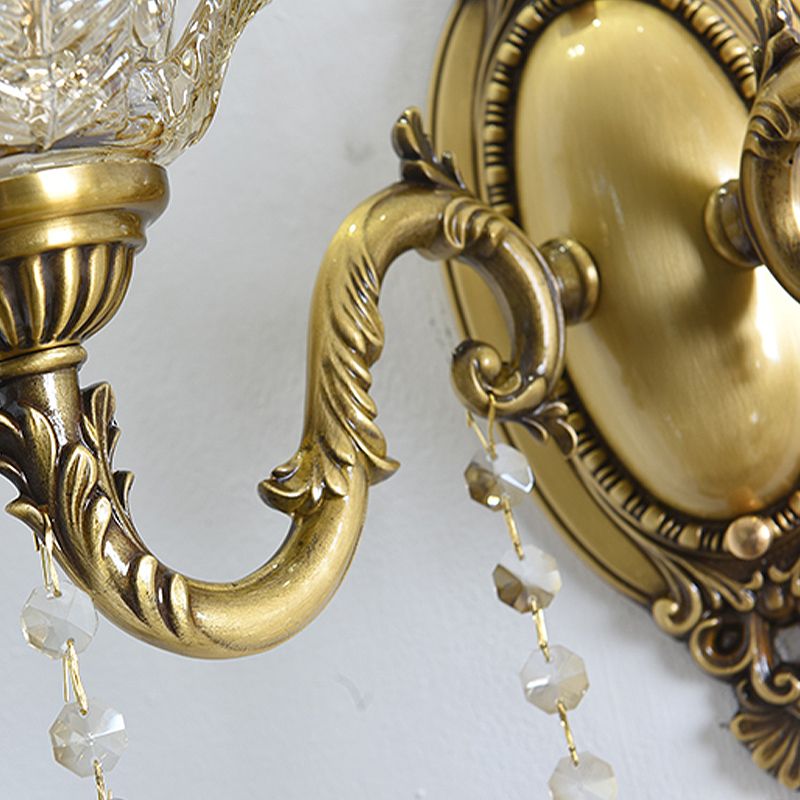 Floral Shape Wall Light Fixture Modernism Prism Glass 1/2 Heads Brass Sconce Light