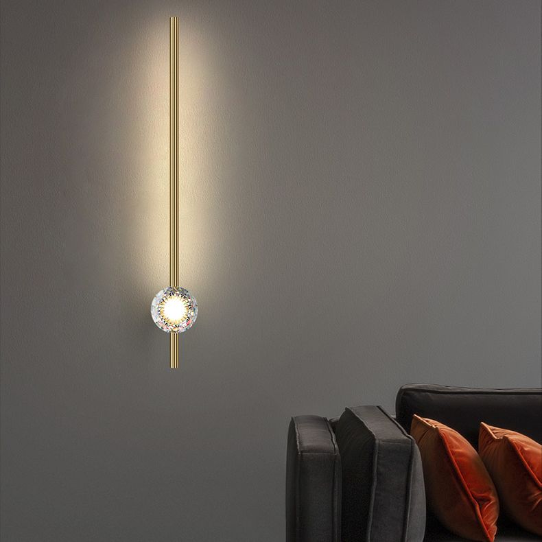 Modern Minimalist Style Linear Wall Mounted Lamp Copper 2 Lights Wall Lights with Crystal Shade