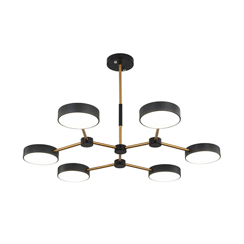 Drum Pendant Chandelier Modern Metallic 6 Lights Black/White Finish Branch Hanging Ceiling Lamp