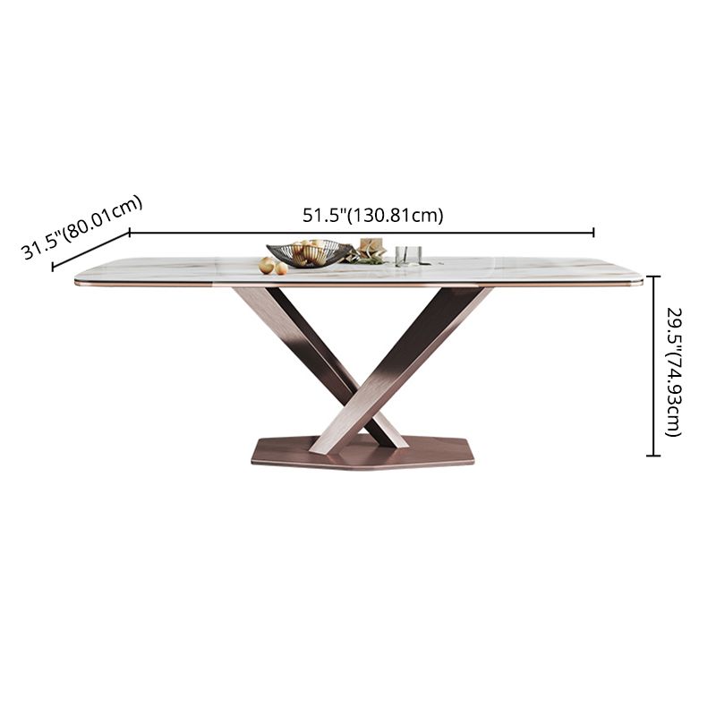 Minimalist Rectangle Sintered Stone Dining Table of 5/7 with Pedestal Base Dining Set for Restaurant