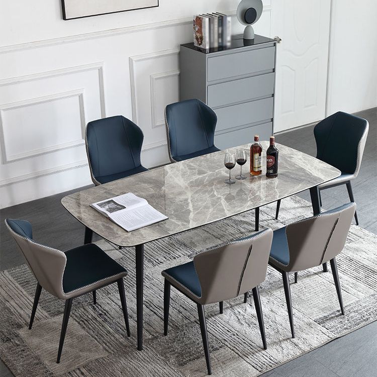 Mesa de comedor rectangular contemporánea de metal mesa de piedra sinterizada gris con patas de metal