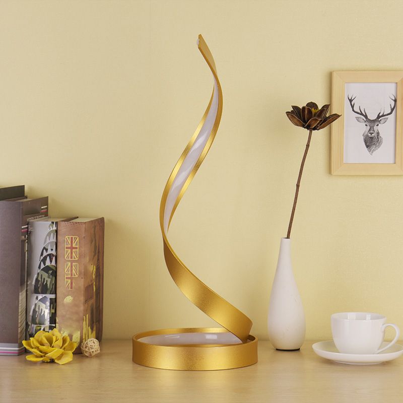 Spiral Ribbon Bedroom Night Table Light Metallic LED Contemporary Task Lamp in Gold