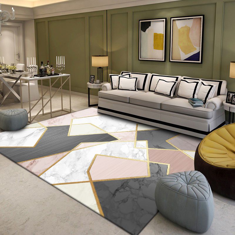 Modern Style Rectangle Shape Rug Geometric Pattern Living Room Carpet Washable Area Rug