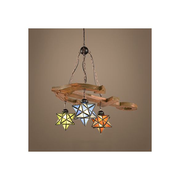 Lampada a sospensione di 3 luci con ancoraggio di ancoraggio in vetro rustico regolabile in metallo in nero