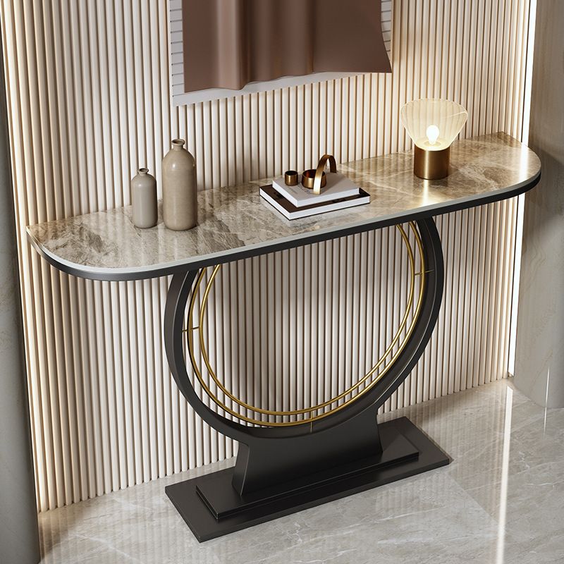 31.5" Tall Modern Console Table Stone Accent Table with Shelf