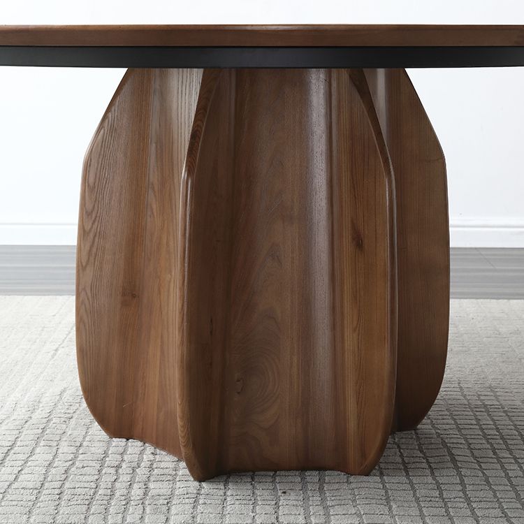 Round Pedestal Table Simplicity Style Solid Wood Dining Site Table with Turntable