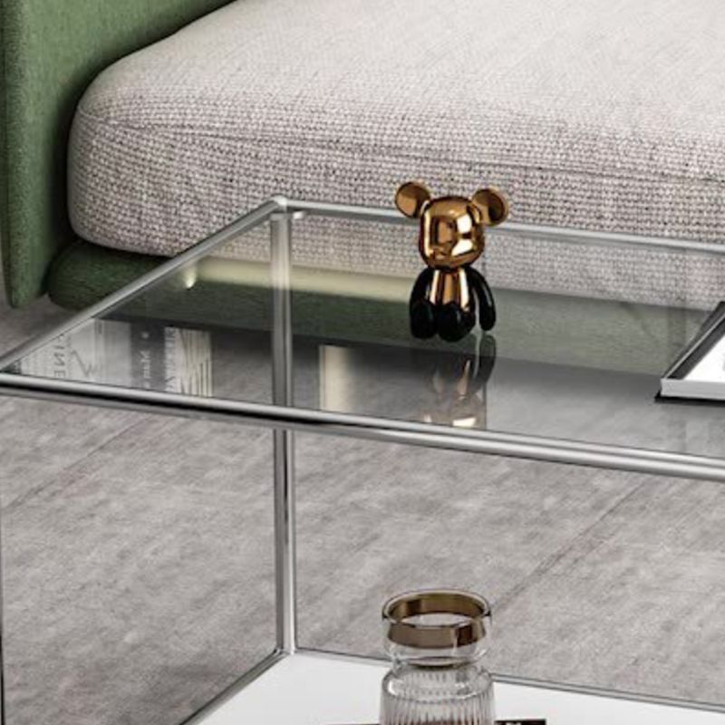 16.53"H Rectangle Glass Coffee Table Stainless Steel Frame Cocktail Table