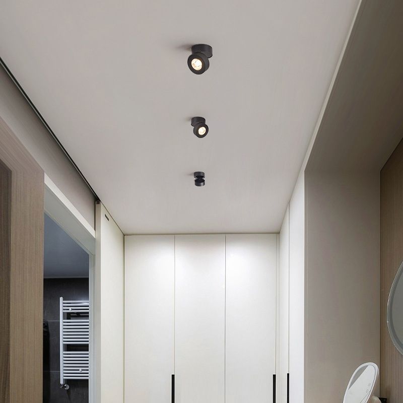 Modern Creative LED Rotatable Ceiling Light Aluminium Cylindrical Flush Mount with Clear Glass Shade