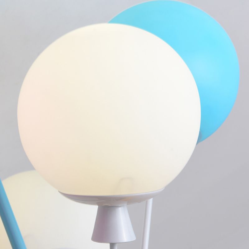 Wood House Pendant Light with Colorful Balloon 7 Heads Cartoon Chandelier in Blue for Child Room
