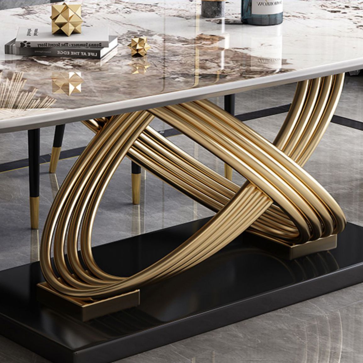 Fixed Contemporary Sintered Stone Kitchen Table Set with Pedestal Base Furniture for Home