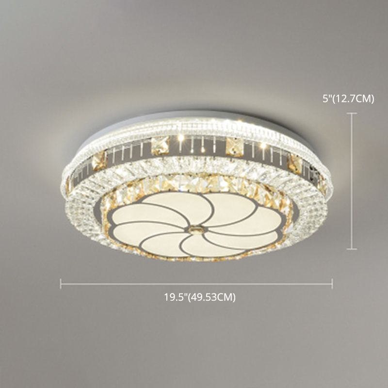 Éclairage de plafond de chambre à coucher de tambour incrusté de cristal LED plafonnier moderne en blanc