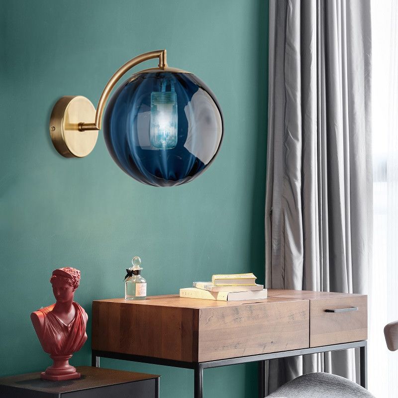 Globe Smoke Gray/Amber/Blue Water Glass Sconce Colonialism 1 Bulb Living Room Wall Light Fixture