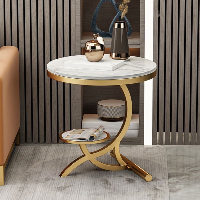 Modern Double Tier Side End Table White Corner Table for Living Room