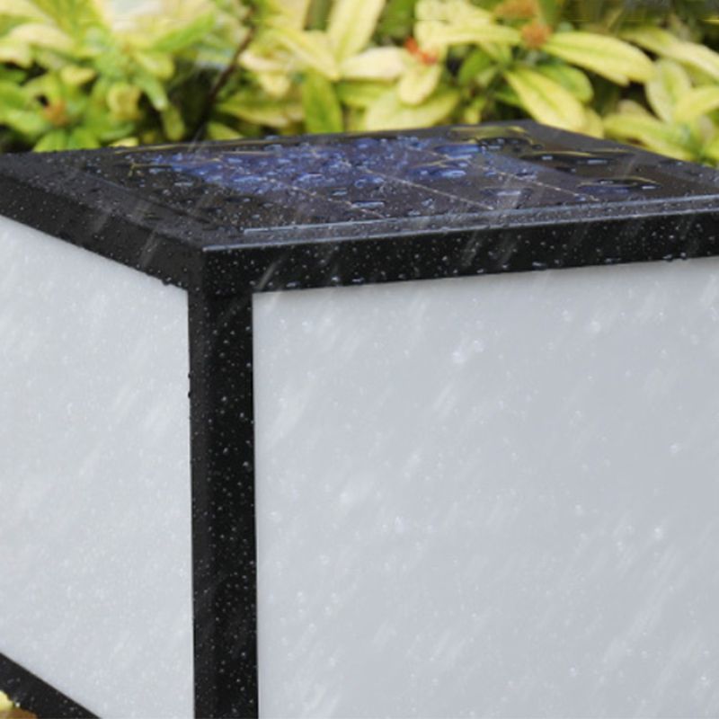 Rectangle Shape Metal Outdoor Light Modern Single Light Solar Pillar Lamp in Black
