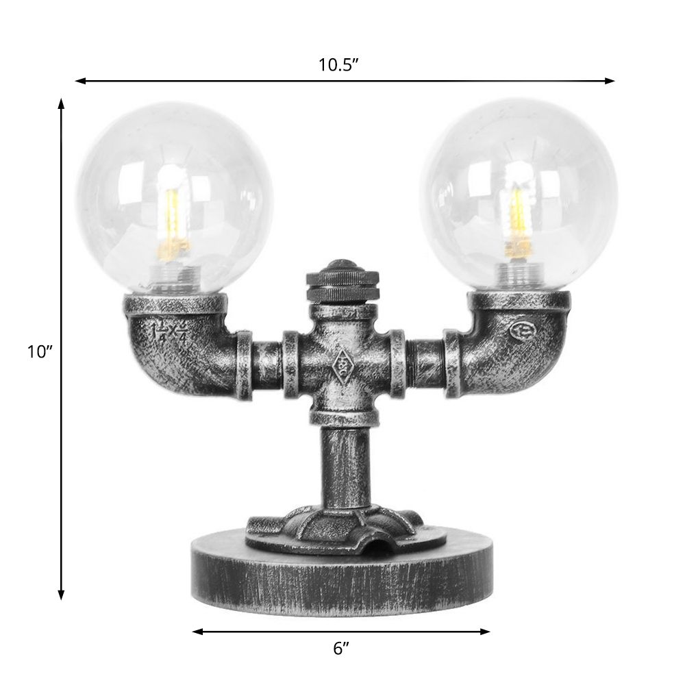 Tarea de sombra redonda de vidrio transparente/ámbar iluminación vintage estilo 2 luces lámpara de escritorio de cafetería en plata antigua/bronce