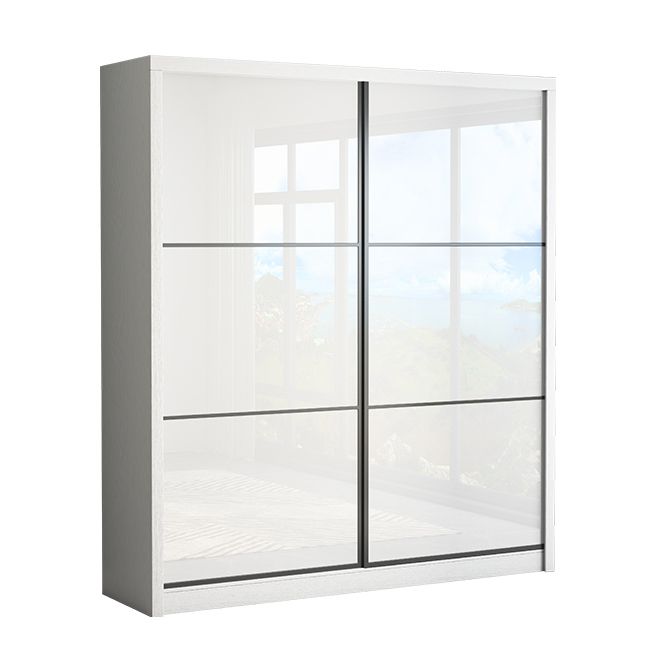 White Engineered Wood Wardrobe Closet Contemporary Storage Cabinet
