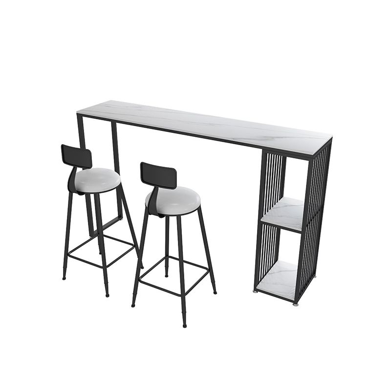 1/3 Pieces Glam Iron Bar Table Set Rectangle Stone Top Bistro Set with Shelf