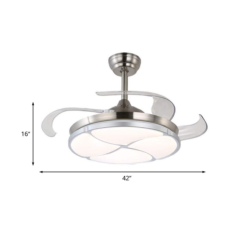 Clover Metal Semi Flush Mount Einfachheit LED Wohnzimmer Deckenlüfterbeleuchtung in Silber mit 4 klaren Klingen, 36 "/42" breit