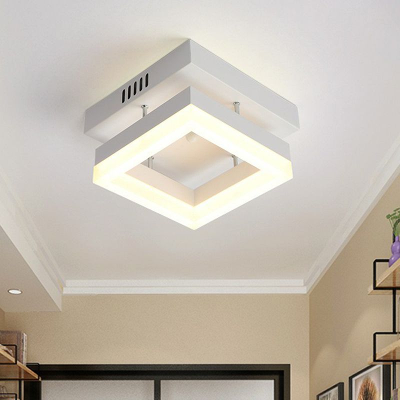Minimalist Geometric Ceiling Mounted Light Acrylic Corridor LED Semi Flush Mount in White